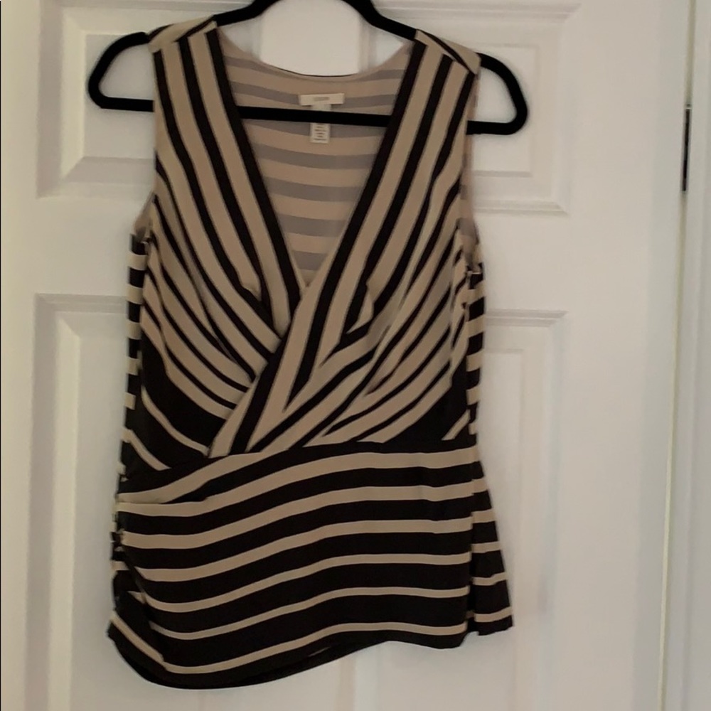 Jcrew tan dark grey stripe asymmetrical top
